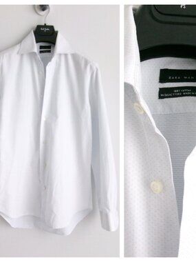 ZARA MAN BOTTON DOWN SHIRT BLUEISH WHITE Sz-L